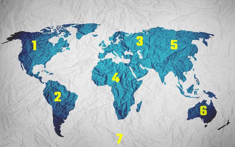 The continents numbered for committing to memory