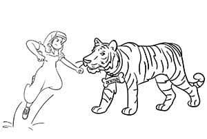 A nun attacking a tiger to show how to use the Major System to memorize a longer number