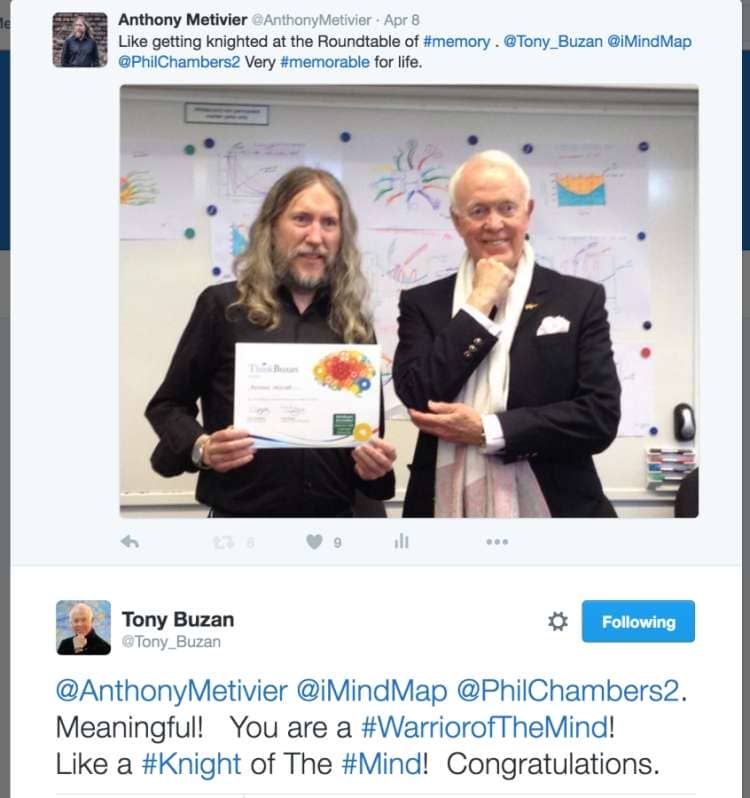 Tony buzan awards Anthony Metivier Warrior of the Mind