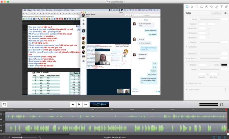 Using Screenflow to record a learning session with a Chinese tutor