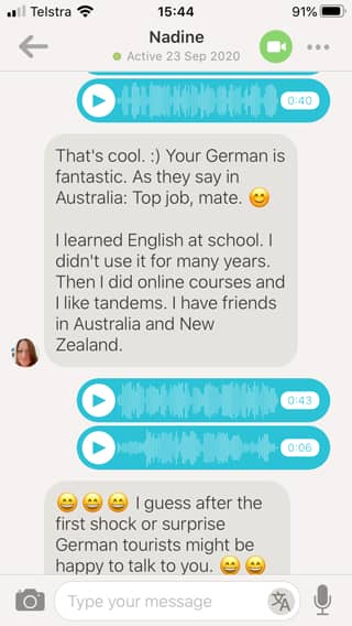 Tandem app for language learning dialog screen example