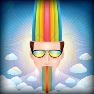 Image of a man with rainbow passing through his head to illustrate a concept related to adult coloring books