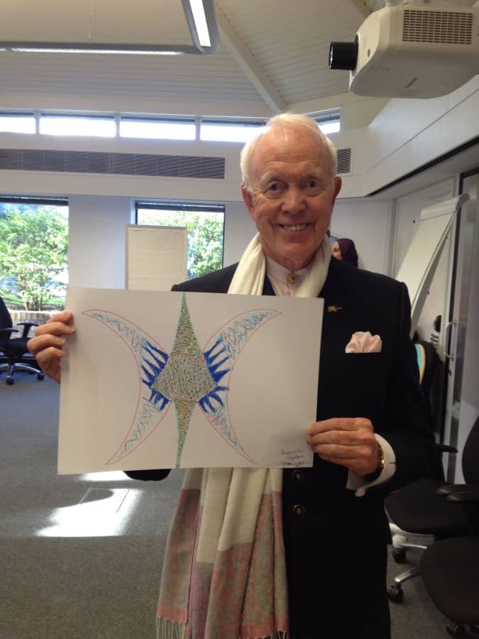 Tony Buzan with butterfly drawing by Anthony Metivier