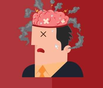 Illustration of man with brain on fire to illustrate digital amnesia