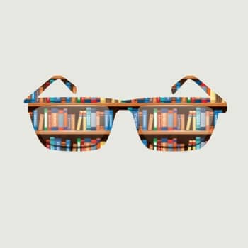 Image to express eidetic memory with books reflected in sunglasses