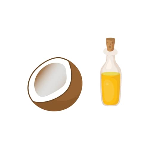 Image of coconut beside a bottle of olive oil