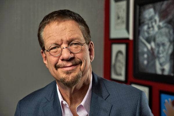 Penn Jillette portrait for the Magnetic Memory Method blog on aphantasia