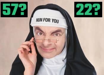Rowan Atkinson dressed as a nun to illustrate using the Major Sysem to memorize numbers and create a Person Action Object system