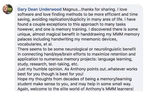 Gary Dean Underwood Magnetic Memory Method Testimonial on Why Note Taking Helps Him Complete the Memory Course