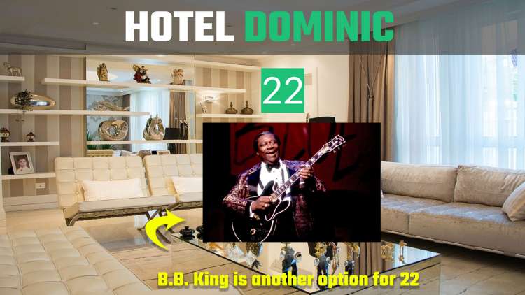 Mnemonic Example of B B King for 22 in Hotel Dominic