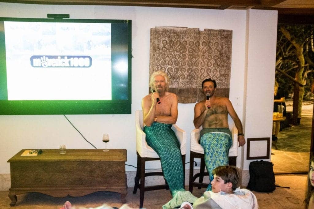 Yanik Silver and Richard Branson dressed as Mermen for Maverick 1000