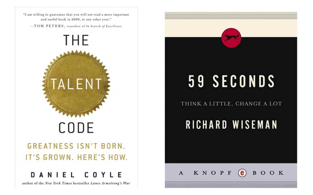 Book covers for The Talent Code and 59 Seconds.