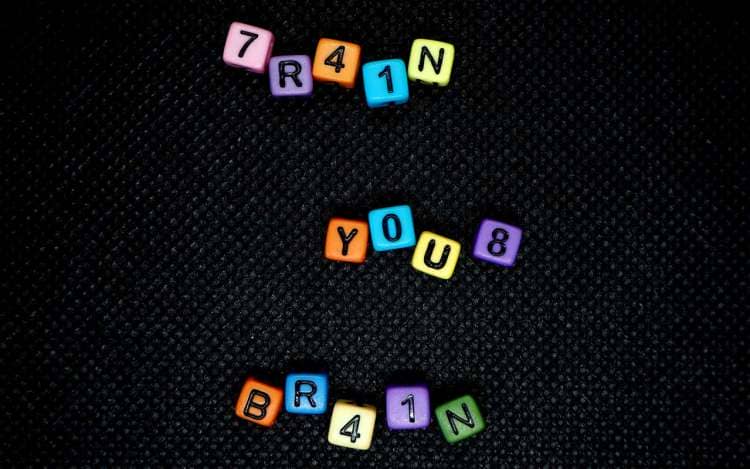 7R41N YOU8 BR41N - small colored blocks spell out an alternate version of "train your brain."