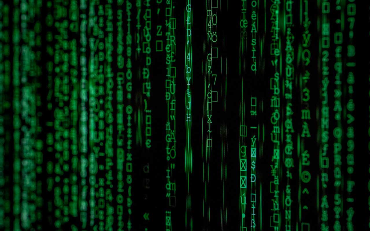 A wall of hacker code, much like the movie The Matrix used. You could use locations from The Matrix to use the story method.