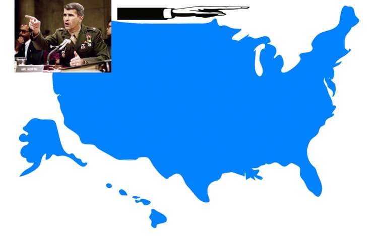 United States Map with Oliver North to illustrate how to remember the States