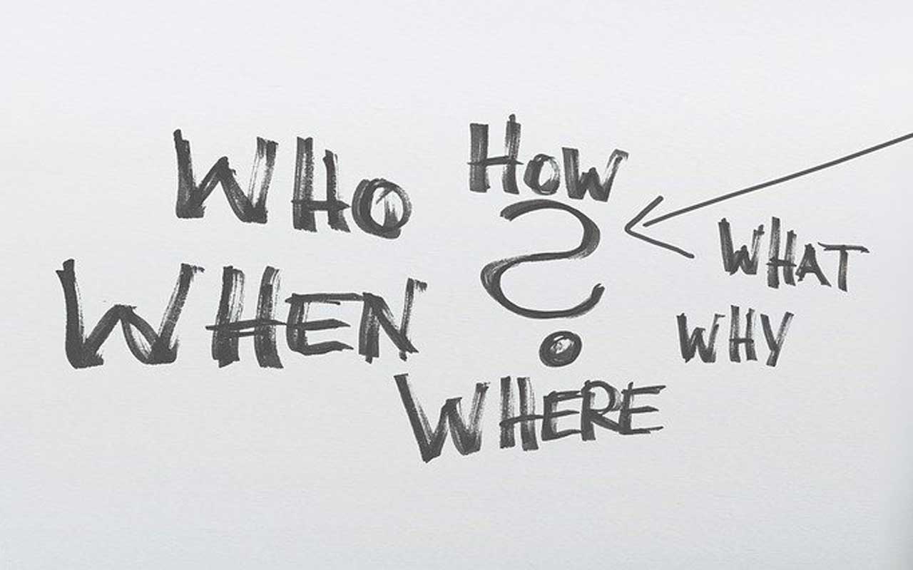 Who When Where Why What How written in large black marker against a white board.