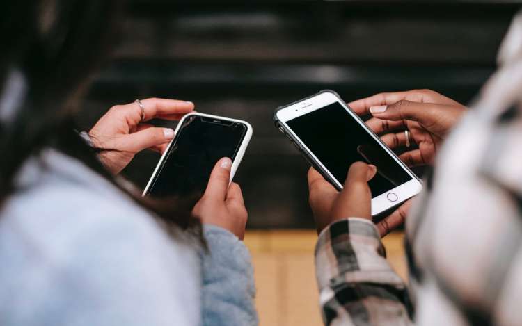 two person are operating their mobiles