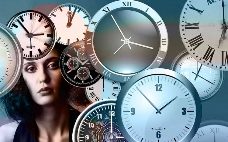 a woman and clocks