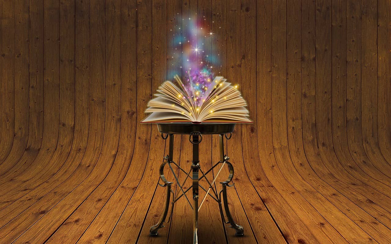 a magic book on a desk