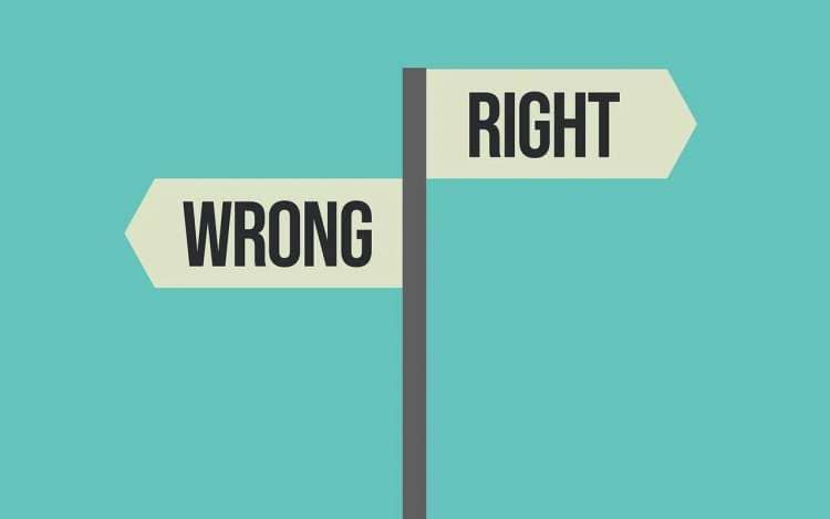 right and wrong on a green background