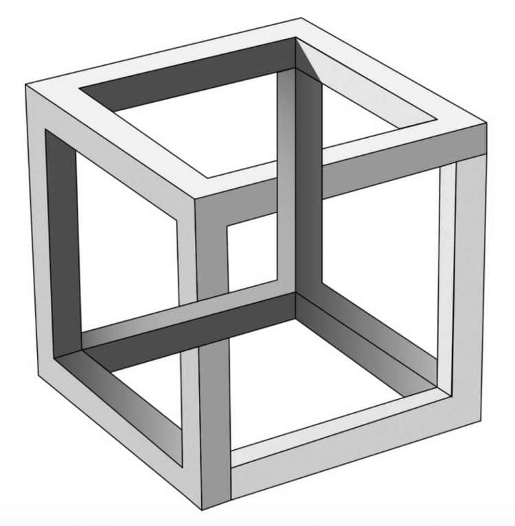 impossible cube as linear thinking example in art