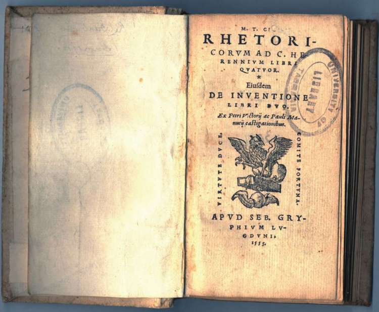 1555 copy of Rhetorica ad Herennium