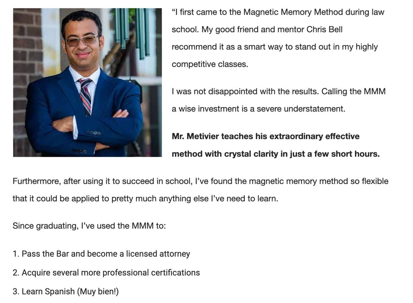 David S Matthew Magnetic Memory Method Masterclass testimonial after graduating from law school