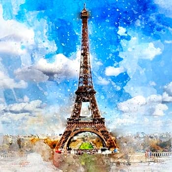 Common French Phrases feature image of Eiffel Tower watercolor painting