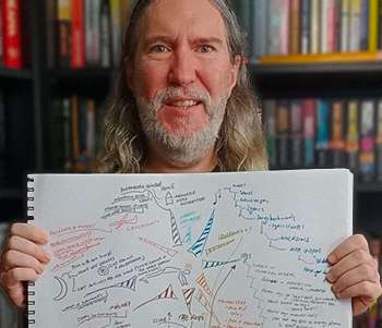 Benefits of mind mapping feature image with Anthony Metivier holding a colorful mind map