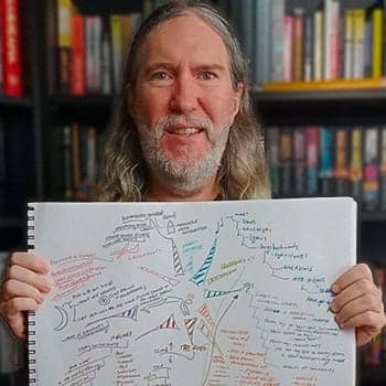 Benefits of mind mapping feature image with Anthony Metivier holding a colorful mind map