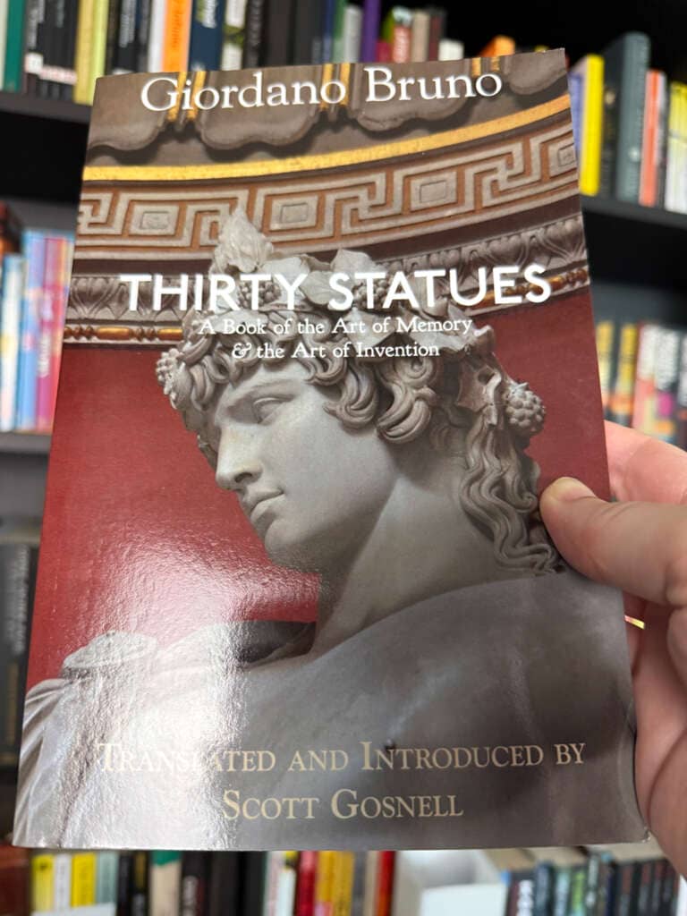 Cover of Thirty Statues by Giordano Bruno in Scott Gosnell's translation from Anthony Metivier's collection of memory improvement books