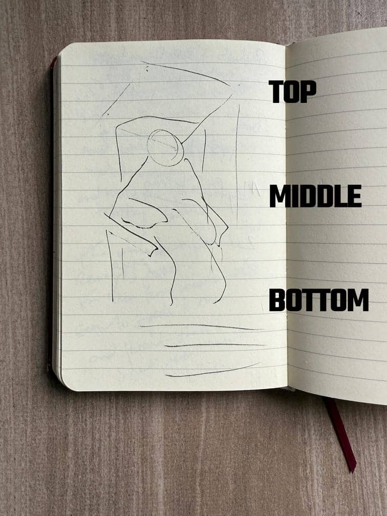 A sketched reproduction of a portrait divided into threes for development as a Memory Palace